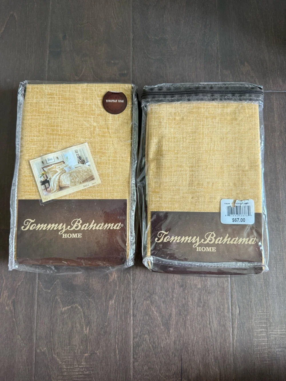 Tommy Bahama Bali Gold Decorative Euro Pillow Shams (2) - Solid Gold Tones